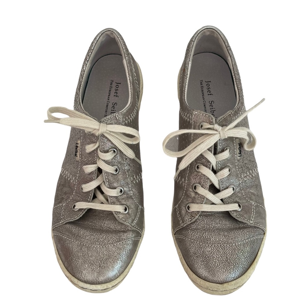 Josef Seibel Leather Metallic Caspian Sneakers 7 - Picture 2 of 13